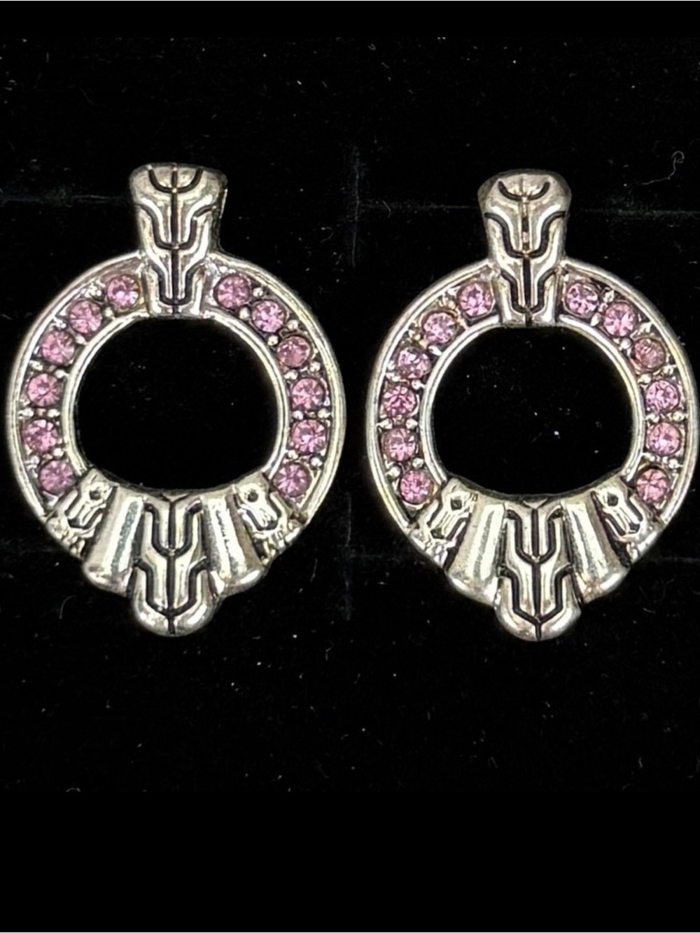Vintage Silvertone pink stones pierced earrings